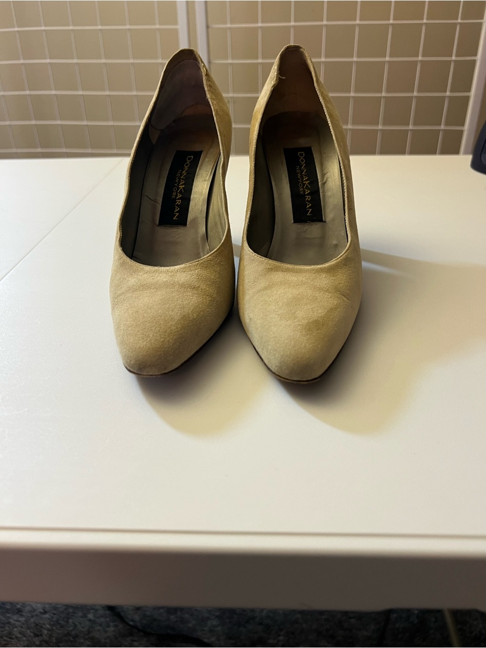 Donna Karan Tan Suede Pointed-Toe Pumps